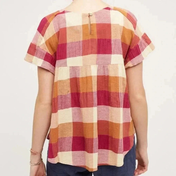 ANTHROPOLOGIE Posy Plaid Top Swing Pink Cream XS - Picture 2 of 10